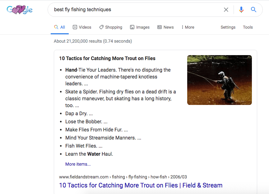 Google search for fly fishing
