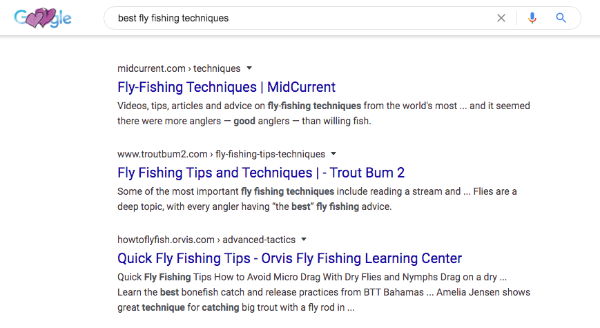 Google search for fly fishing