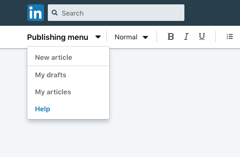 LinkedIn - publishing menu