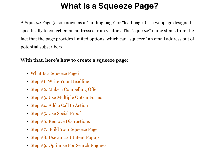 Squeeze page for listbuilding