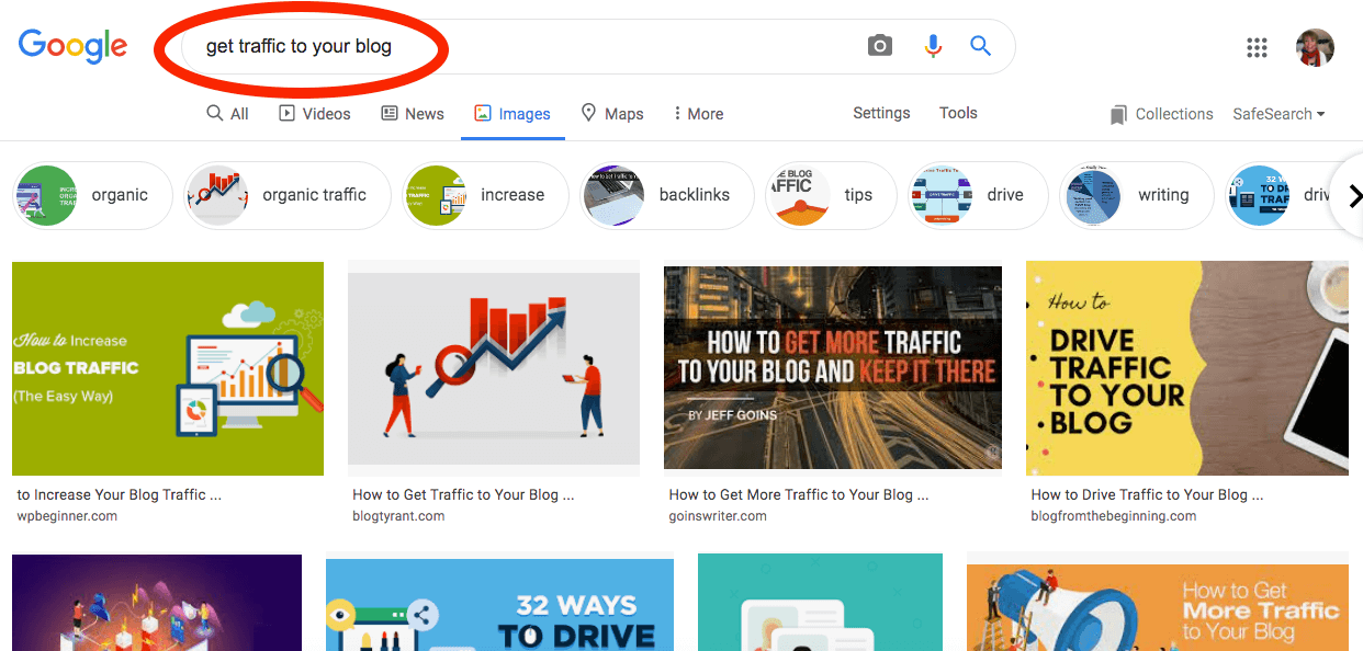 Google images to find bloggers